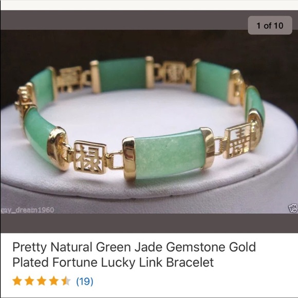 ⬇️ NEW GREEN JADE link bracelet Lucky 🍀 Charm - Picture 2 of 8